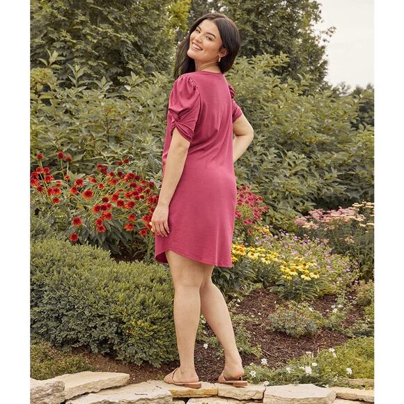 Summersalt The Luxe Pima Cotton Twist-Sleeve T-Shirt Dress Currant Women's M - Picture 3 of 11